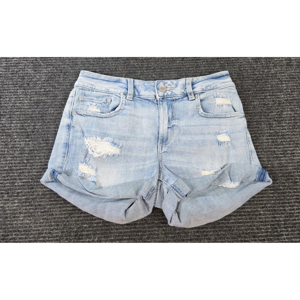 Garage Girlfriend Denim Shorts Womens 1 Light Blue Excellent Distressed Rolled